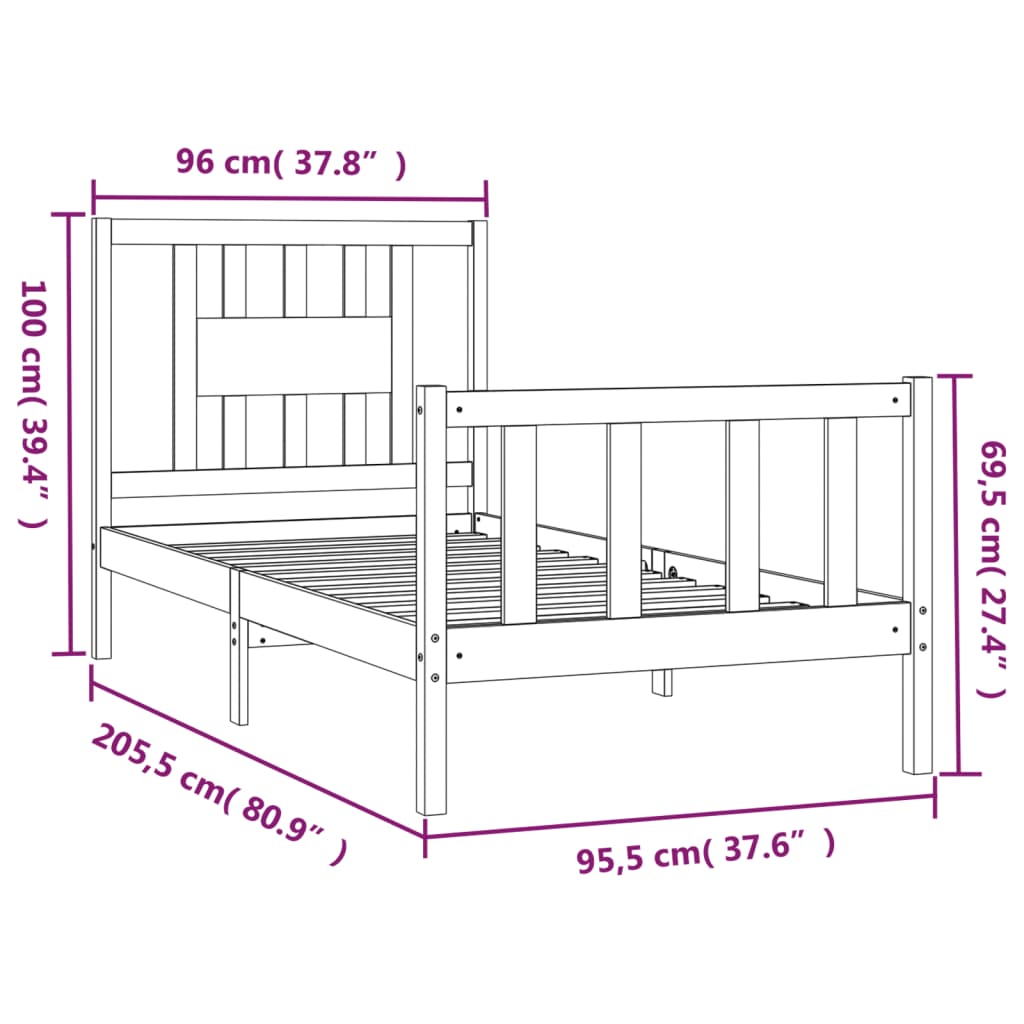 Sengeramme med hodegavl 90x200 cm heltre furu