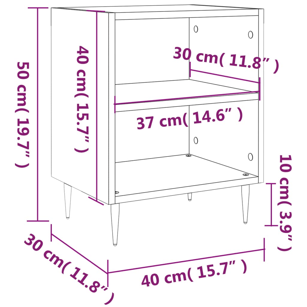 Nattbord 2 stk hvit 40x30x50 cm konstruert tre