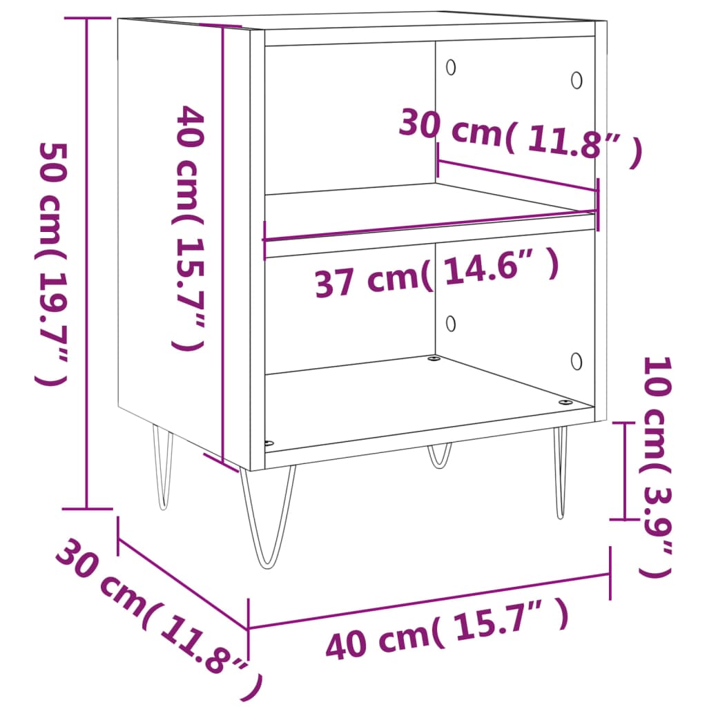 Nattbord 2 stk hvit 40x30x50 cm konstruert tre