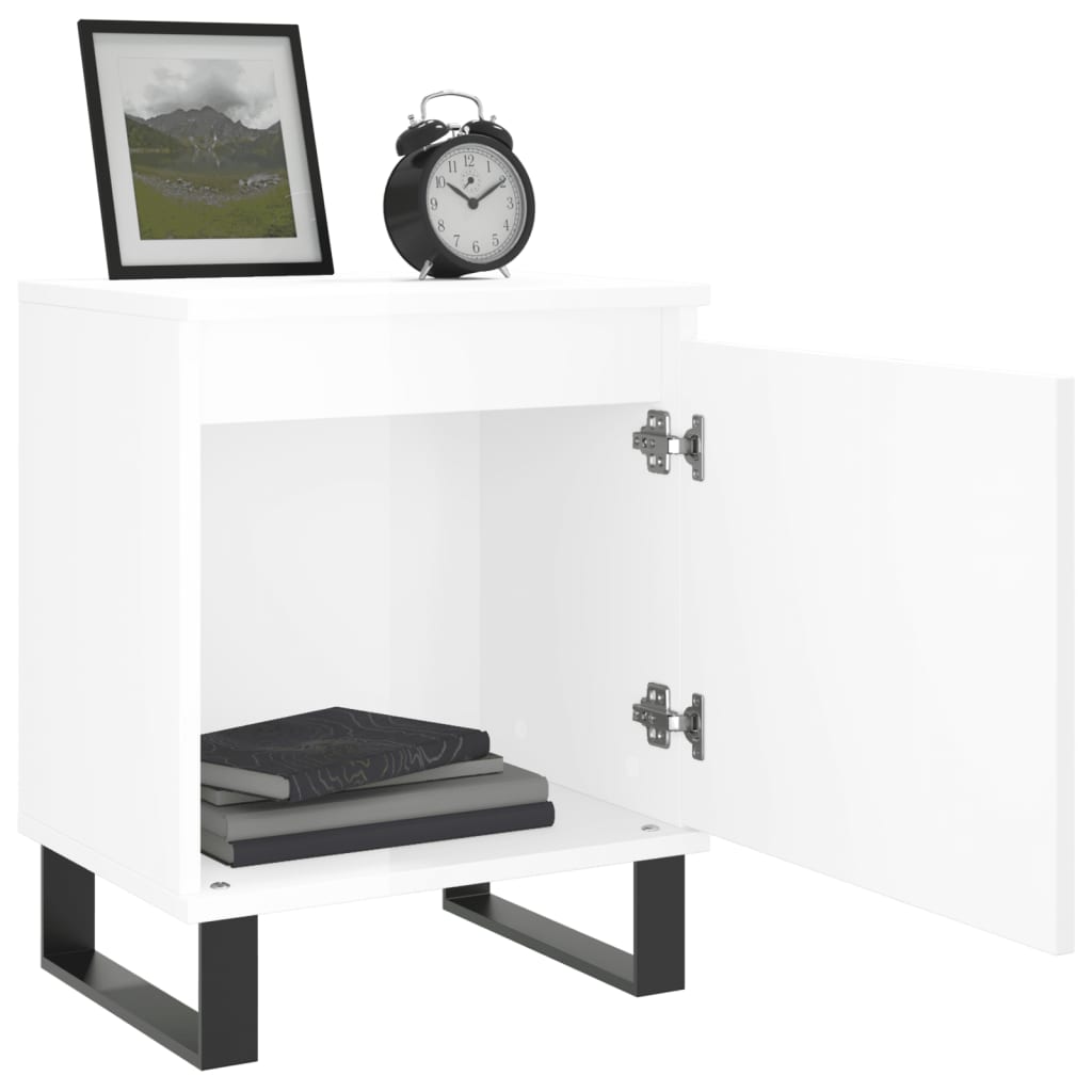 Nattbord 2 stk høyglans hvit 40x30x50 cm konstruert tre