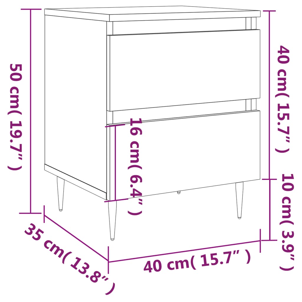Nattbord 2 stk hvit 40x35x50 cm konstruert tre