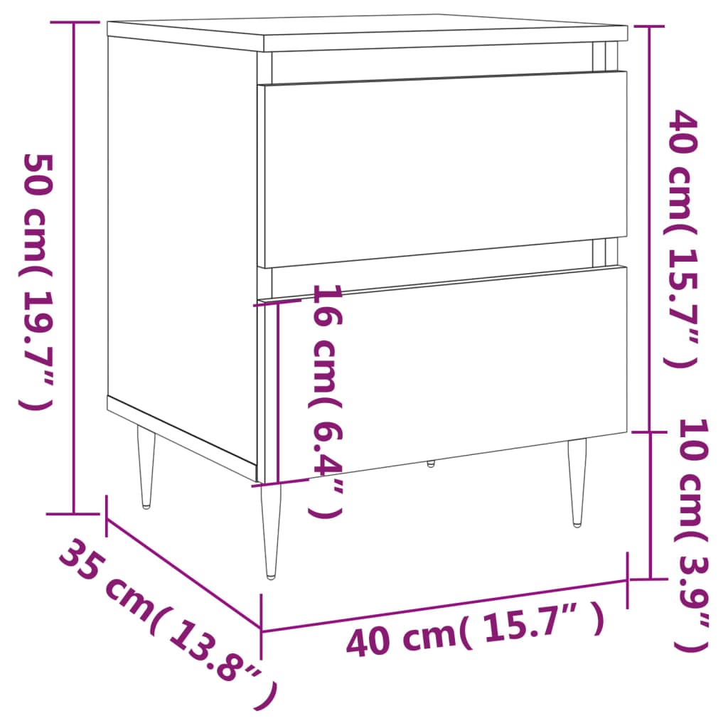 Nattbord 2 stk svart 40x35x50 cm konstruert tre