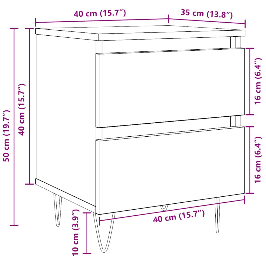 Nattbord 2 stk sonoma eik 40x35x50 cm konstruert tre