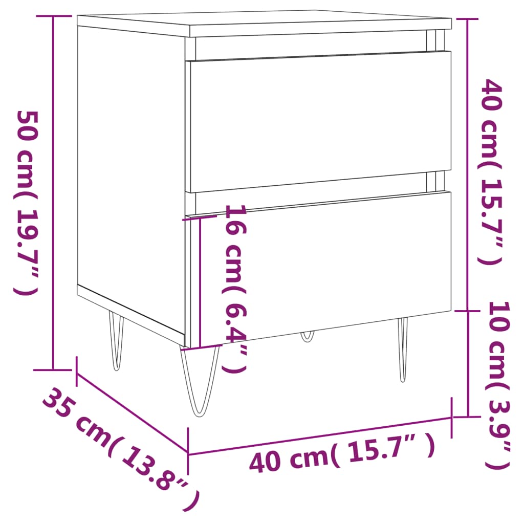 Nattbord 2 stk betonggrå 40x35x50 cm konstruert tre