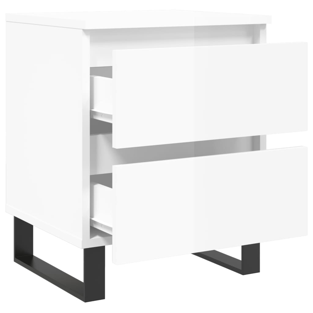 Nattbord 2 stk høyglans hvit 40x35x50 cm konstruert tre