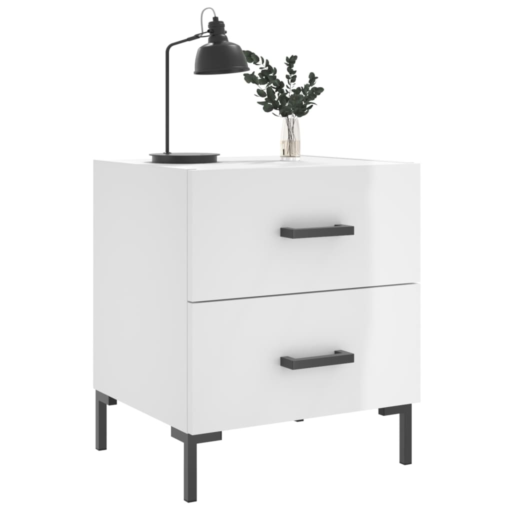 Nattbord 2 stk høyglans hvit 40x35x47,5 cm konstruert tre