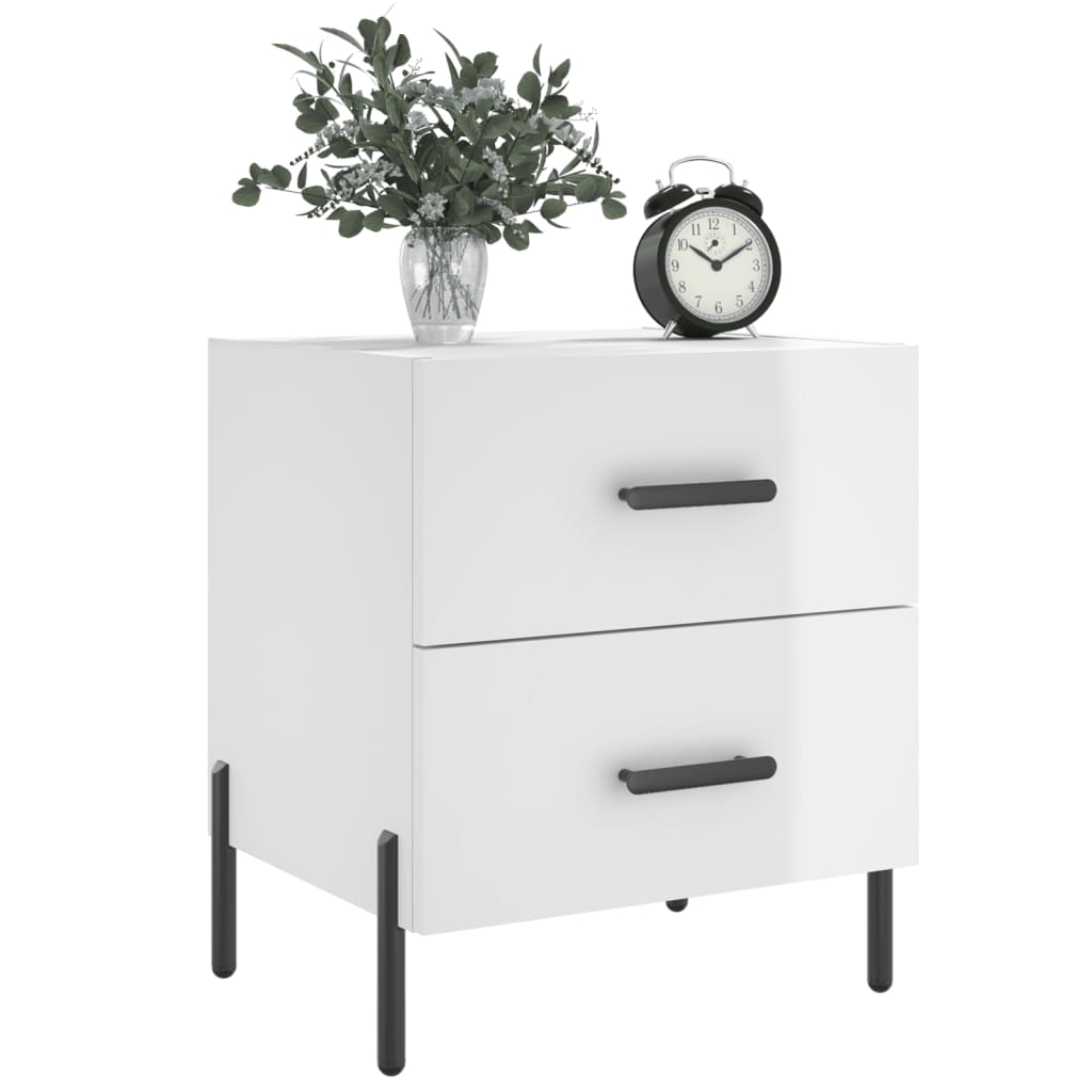 Nattbord 2 stk høyglans hvit 40x35x47,5 cm konstruert tre
