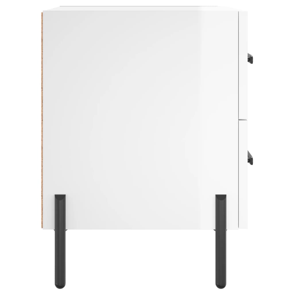 Nattbord 2 stk høyglans hvit 40x35x47,5 cm konstruert tre
