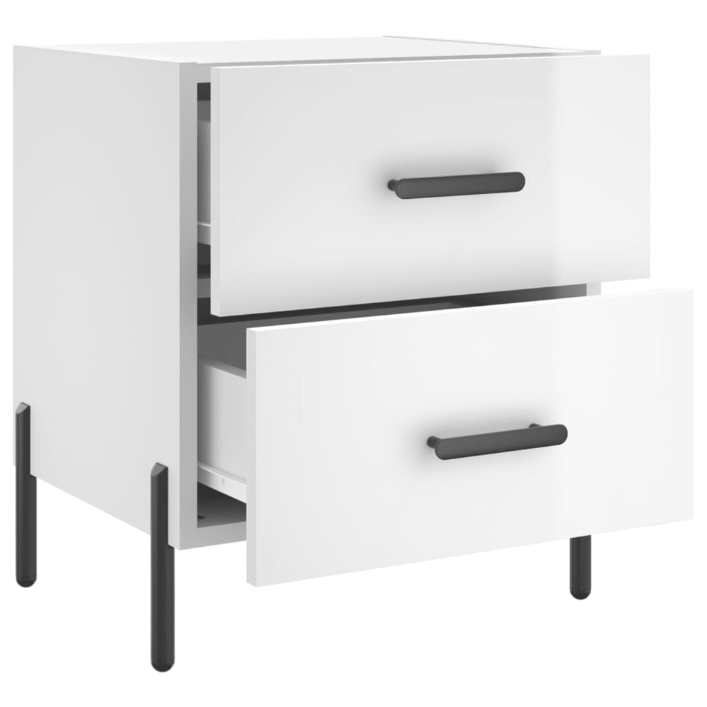 Nattbord 2 stk høyglans hvit 40x35x47,5 cm konstruert tre