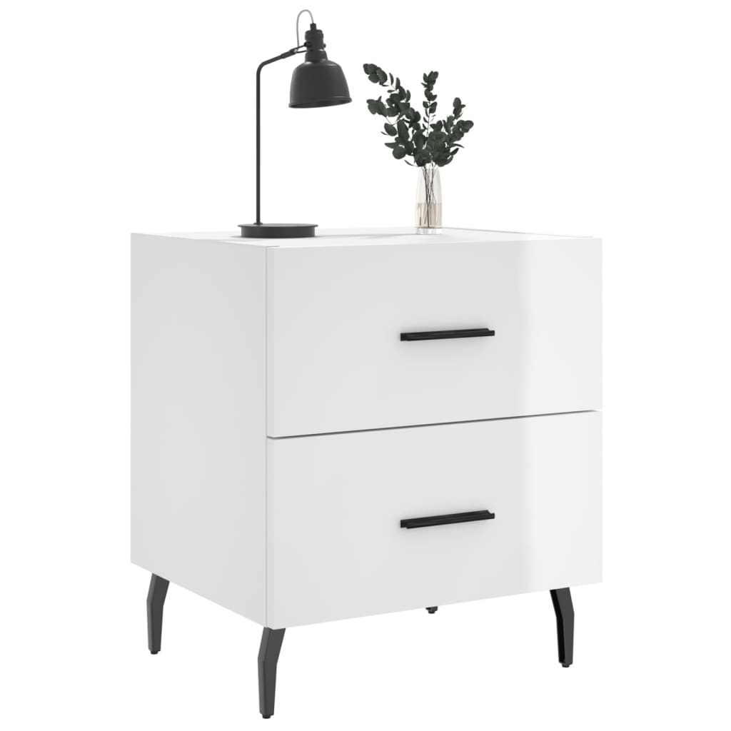 Nattbord 2 stk høyglans hvit 40x35x47,5 cm konstruert tre