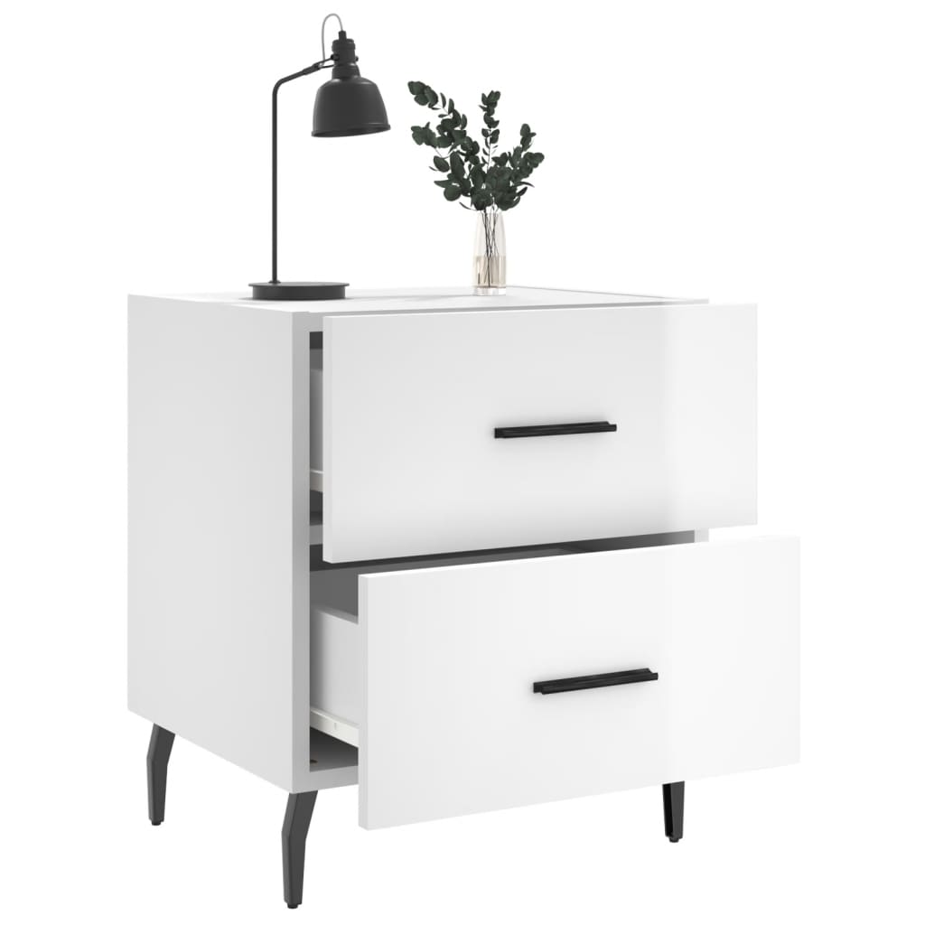 Nattbord 2 stk høyglans hvit 40x35x47,5 cm konstruert tre