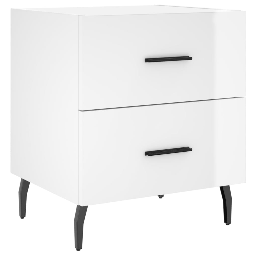 Nattbord 2 stk høyglans hvit 40x35x47,5 cm konstruert tre
