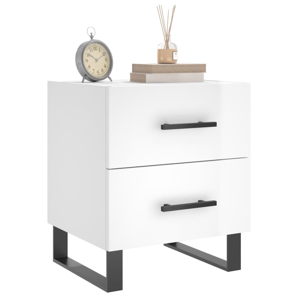Nattbord 2 stk høyglans hvit 40x35x47,5 cm konstruert tre