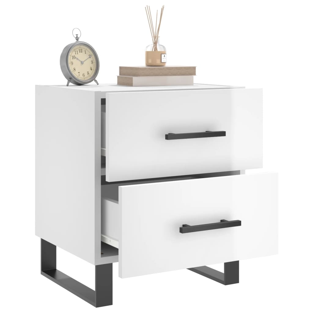 Nattbord 2 stk høyglans hvit 40x35x47,5 cm konstruert tre