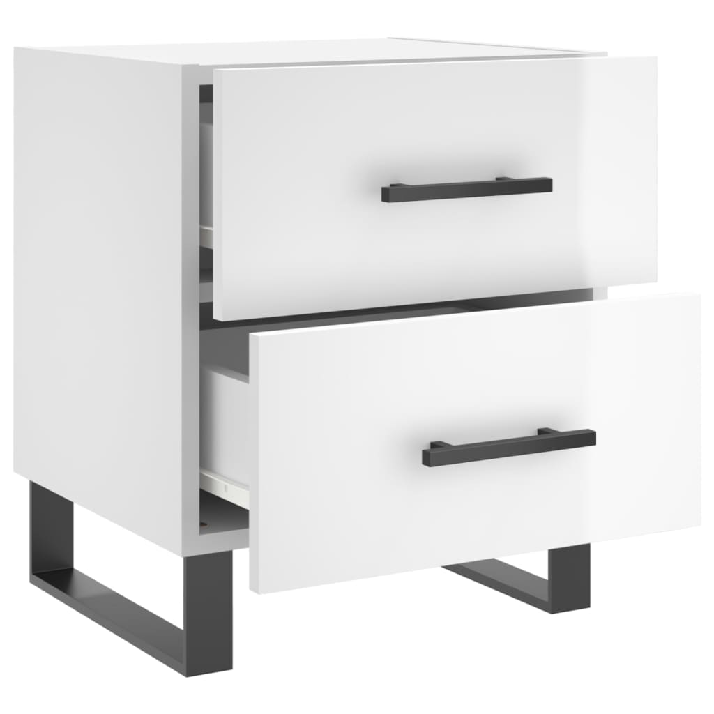 Nattbord 2 stk høyglans hvit 40x35x47,5 cm konstruert tre