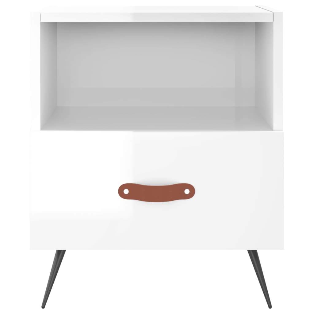 Nattbord 2 stk høyglans hvit 40x35x47,5 cm konstruert tre