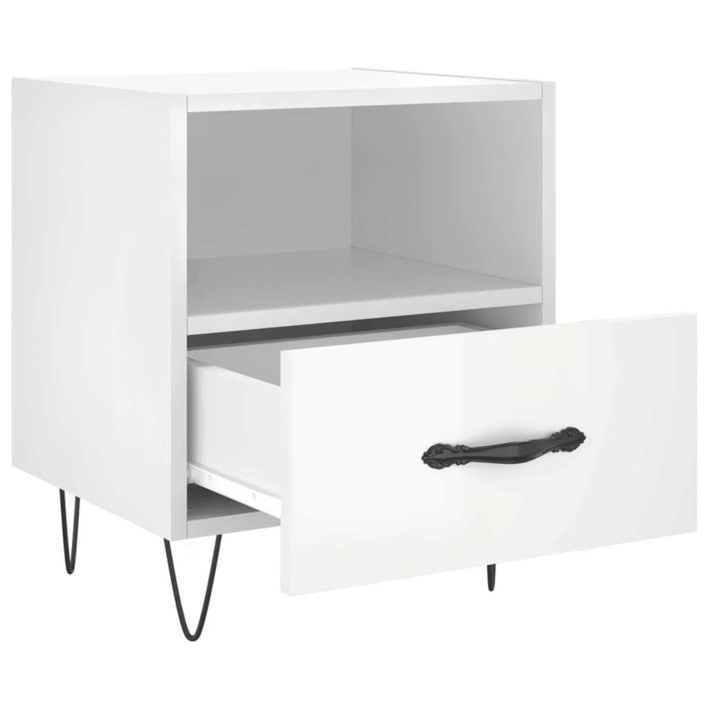 Nattbord 2 stk høyglans hvit 40x35x47,5 cm konstruert tre