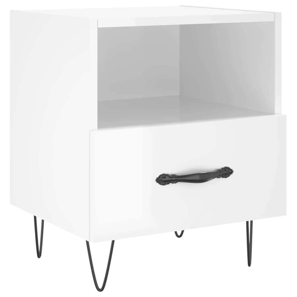 Nattbord 2 stk høyglans hvit 40x35x47,5 cm konstruert tre