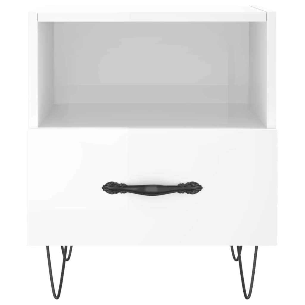 Nattbord 2 stk høyglans hvit 40x35x47,5 cm konstruert tre