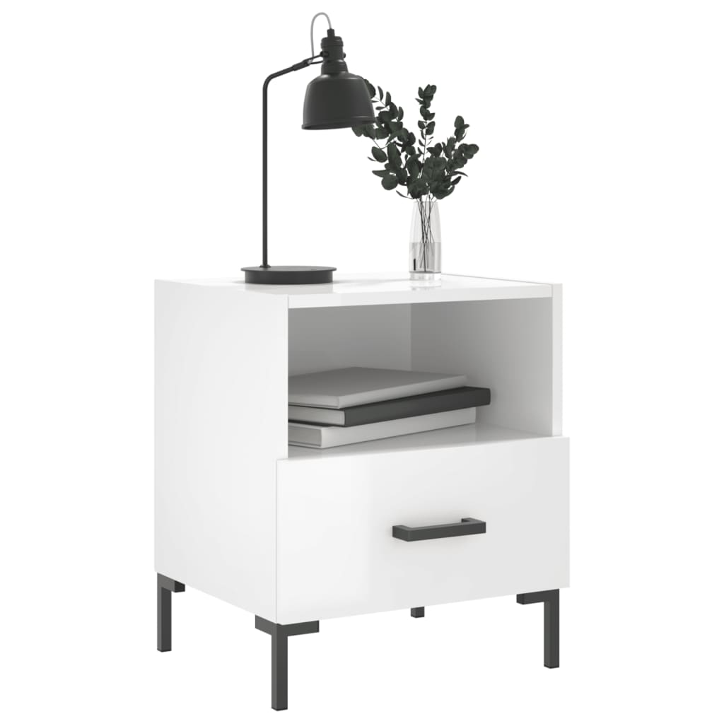 Nattbord 2 stk høyglans hvit 40x35x47,5 cm konstruert tre