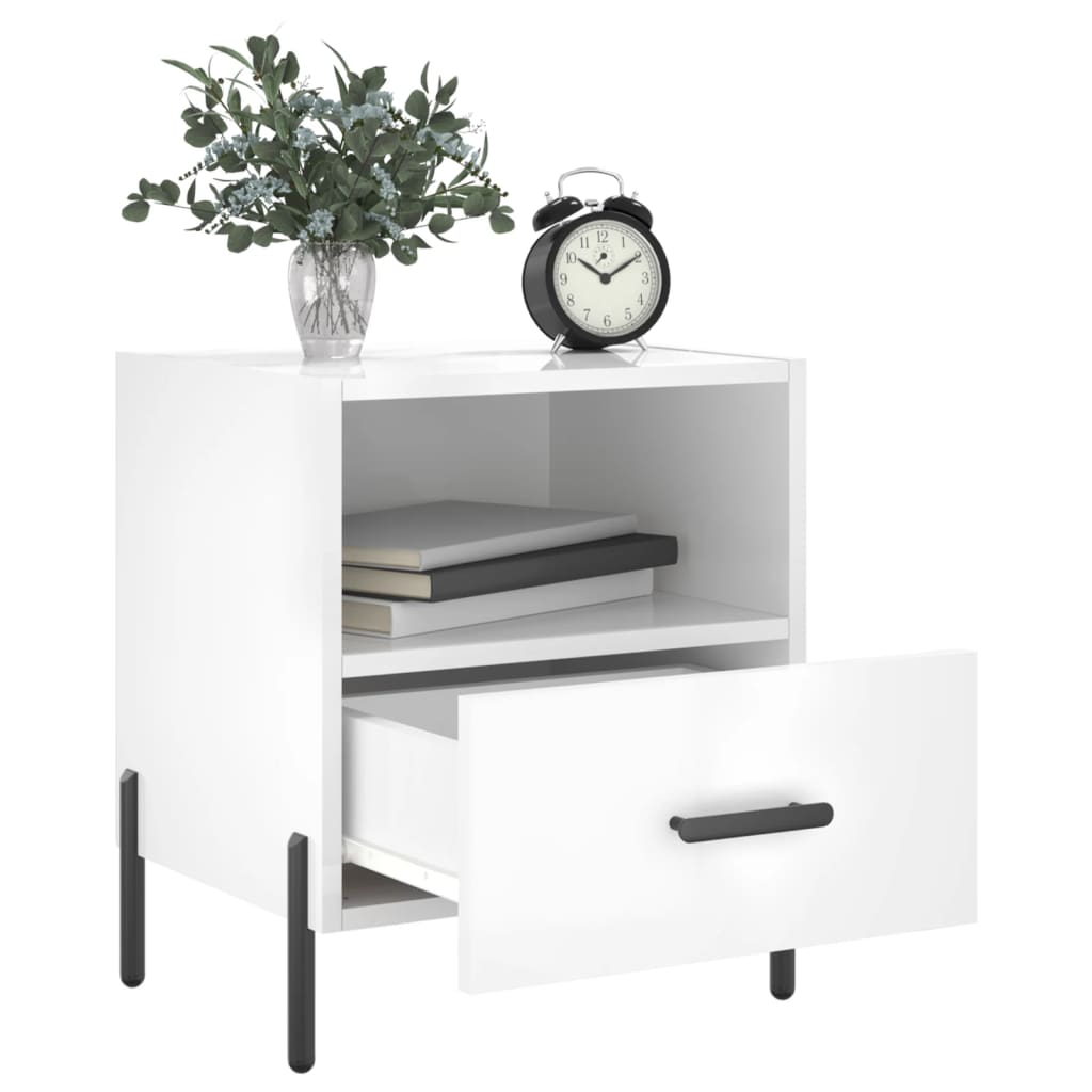 Nattbord 2 stk høyglans hvit 40x35x47,5 cm konstruert tre