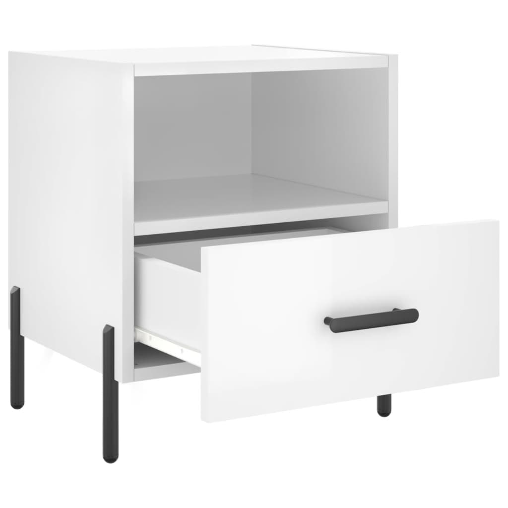 Nattbord 2 stk høyglans hvit 40x35x47,5 cm konstruert tre