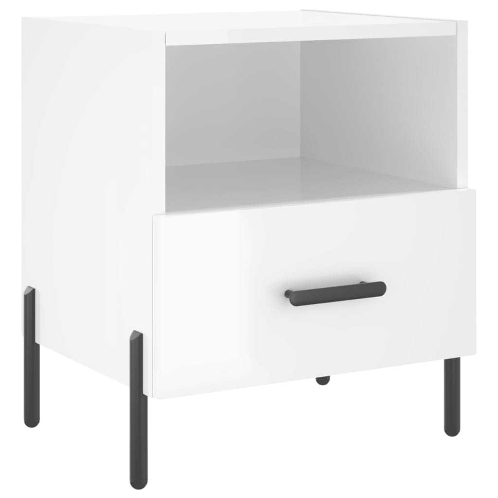 Nattbord 2 stk høyglans hvit 40x35x47,5 cm konstruert tre