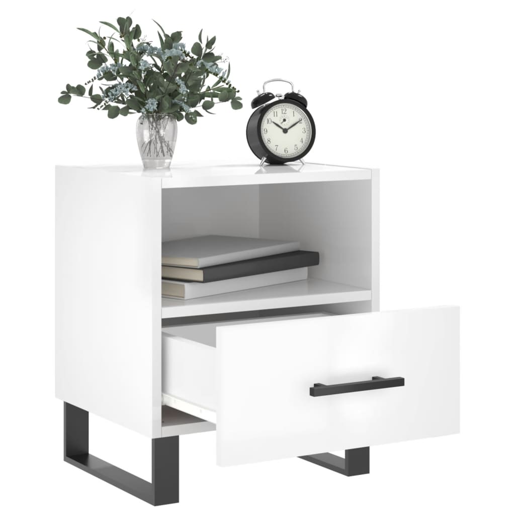 Nattbord 2 stk høyglans hvit 40x35x47,5 cm konstruert tre