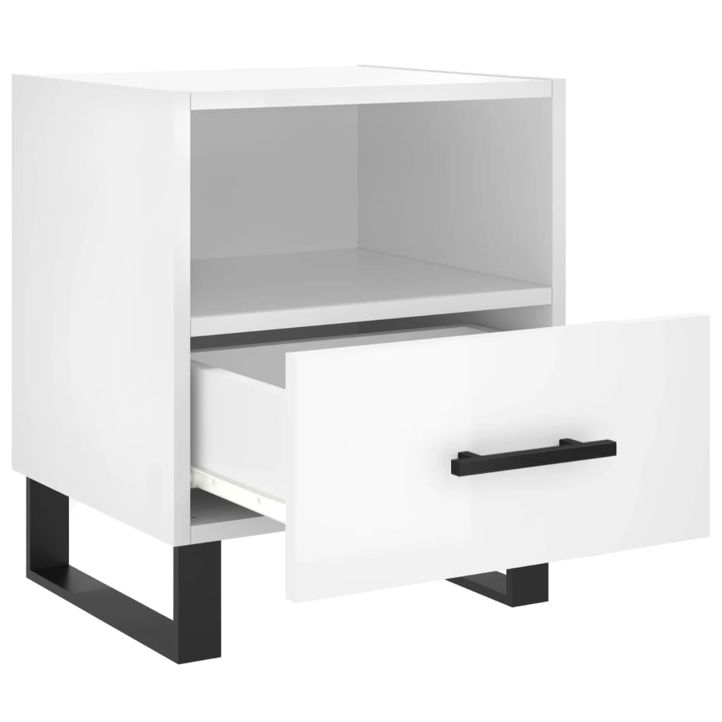 Nattbord 2 stk høyglans hvit 40x35x47,5 cm konstruert tre