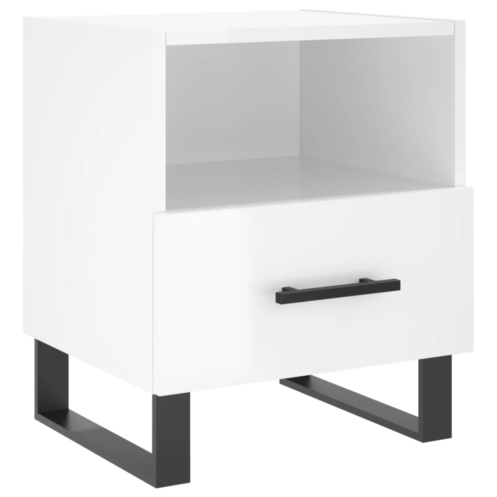 Nattbord 2 stk høyglans hvit 40x35x47,5 cm konstruert tre