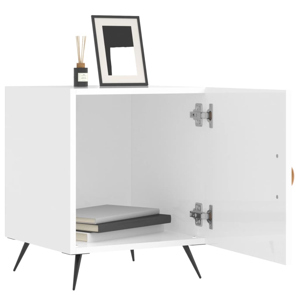 Nattbord 2 stk høyglans hvit 40x40x50 cm konstruert tre