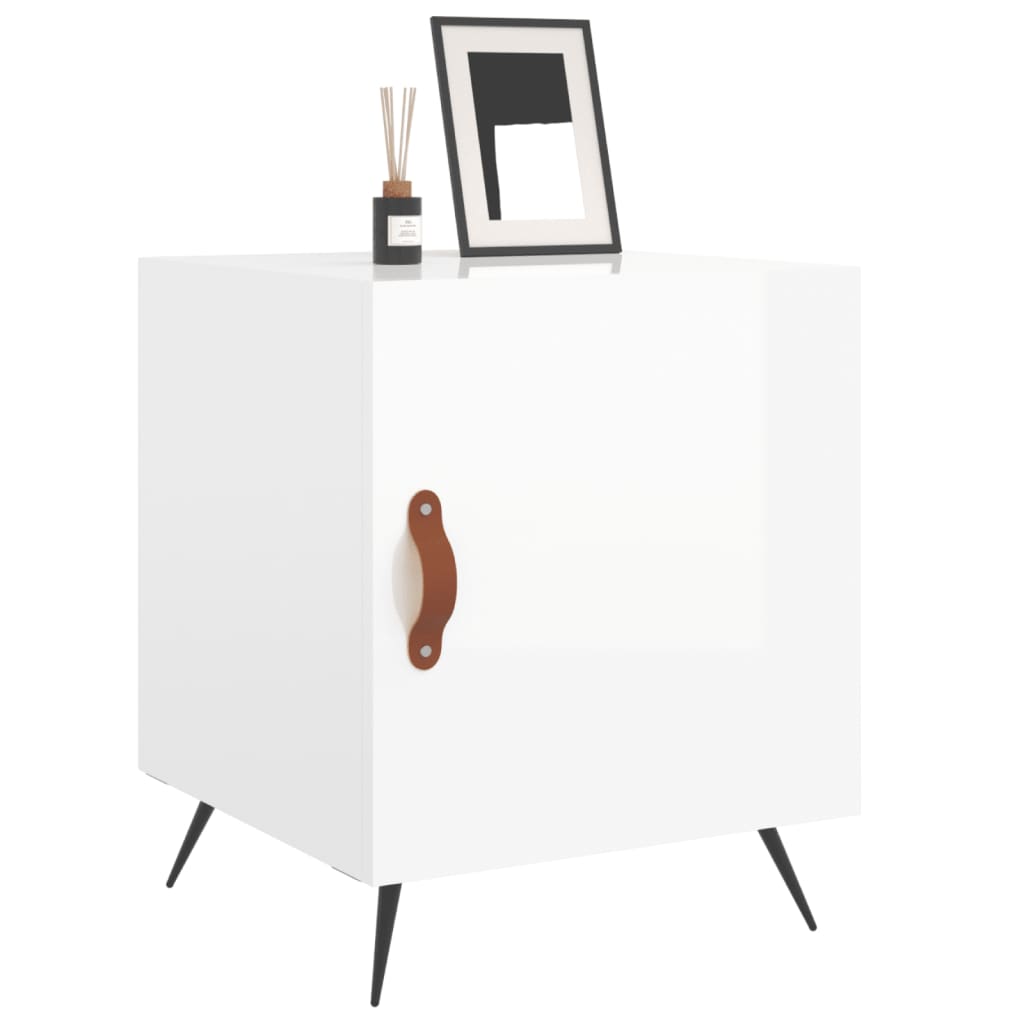 Nattbord 2 stk høyglans hvit 40x40x50 cm konstruert tre