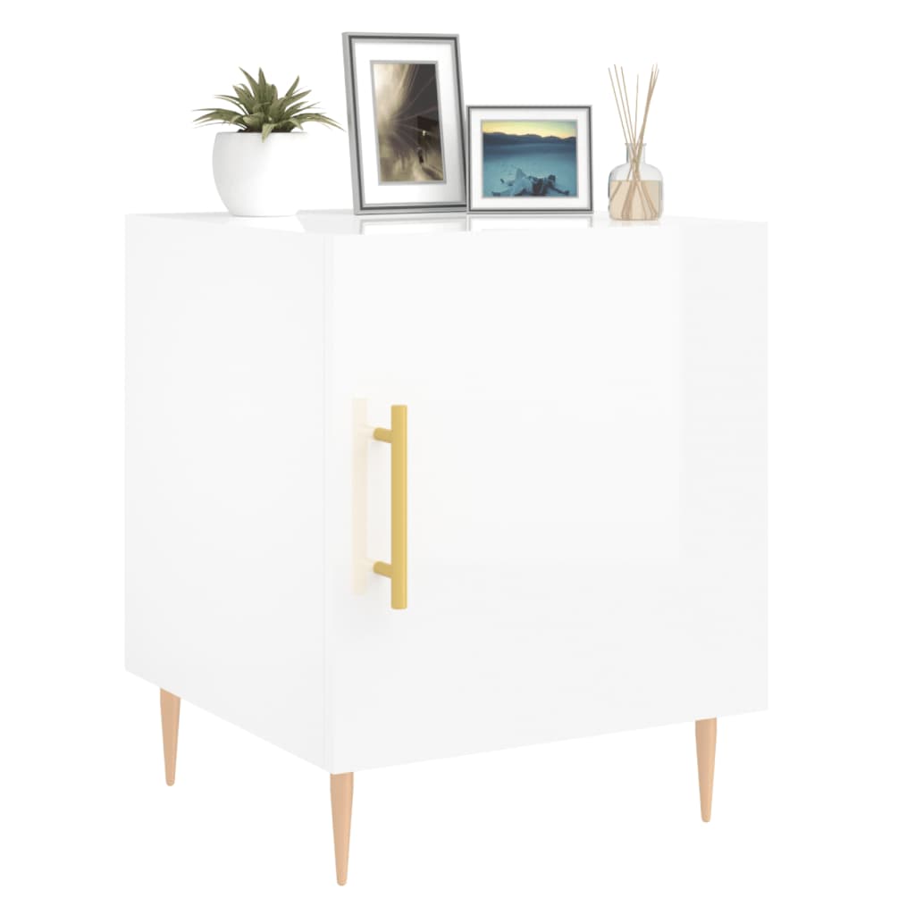 Nattbord 2 stk høyglans hvit 40x40x50 cm konstruert tre