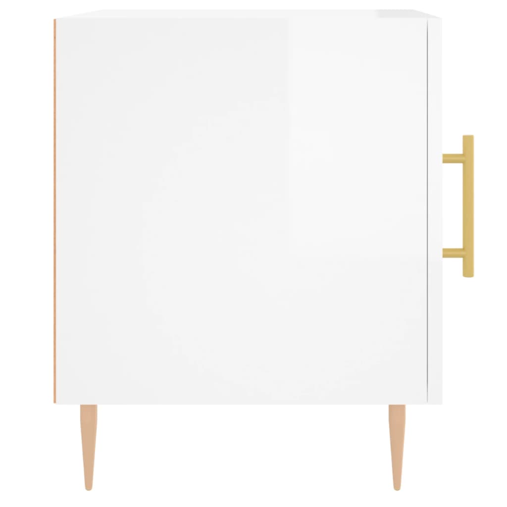 Nattbord 2 stk høyglans hvit 40x40x50 cm konstruert tre