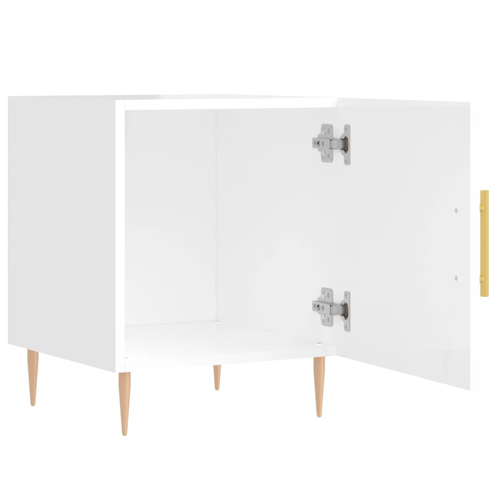 Nattbord 2 stk høyglans hvit 40x40x50 cm konstruert tre
