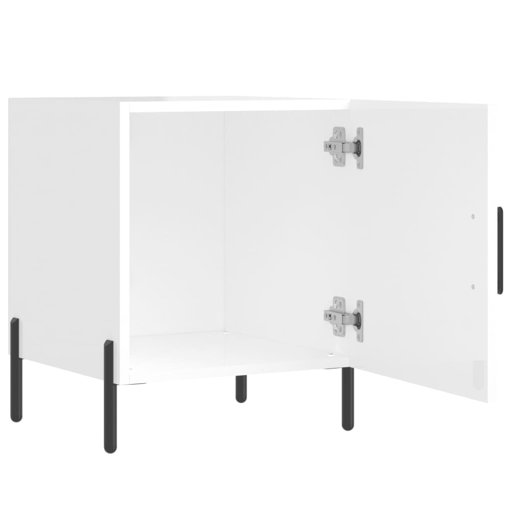 Nattbord 2 stk høyglans hvit 40x40x50 cm konstruert tre