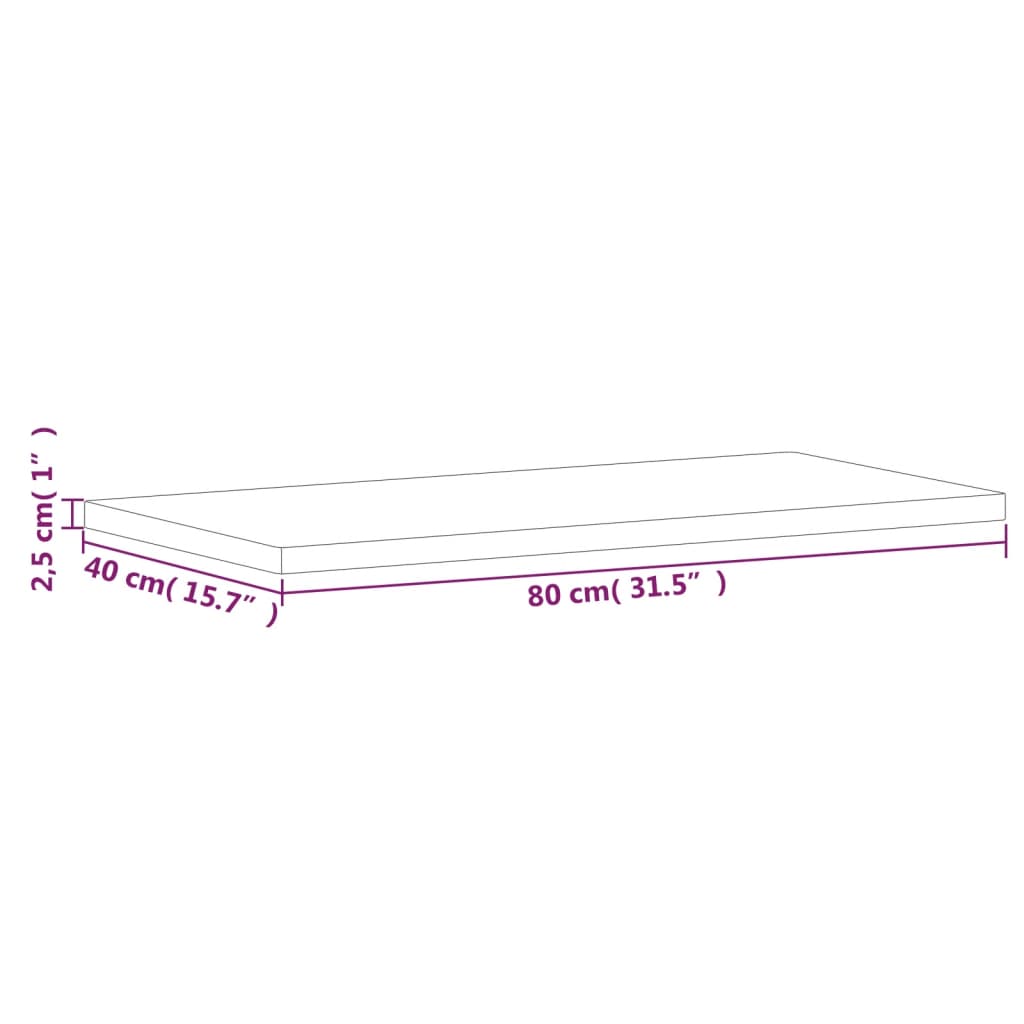 Bordplate 80x40x2,5 cm rektangulær heltre bøketre