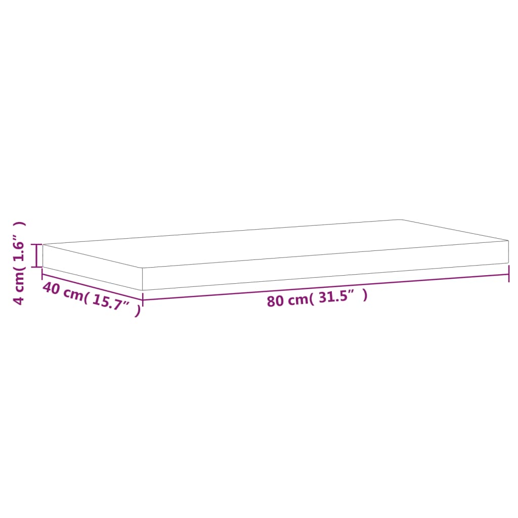 Bordplate 80x40x4 cm rektangulær heltre bøketre