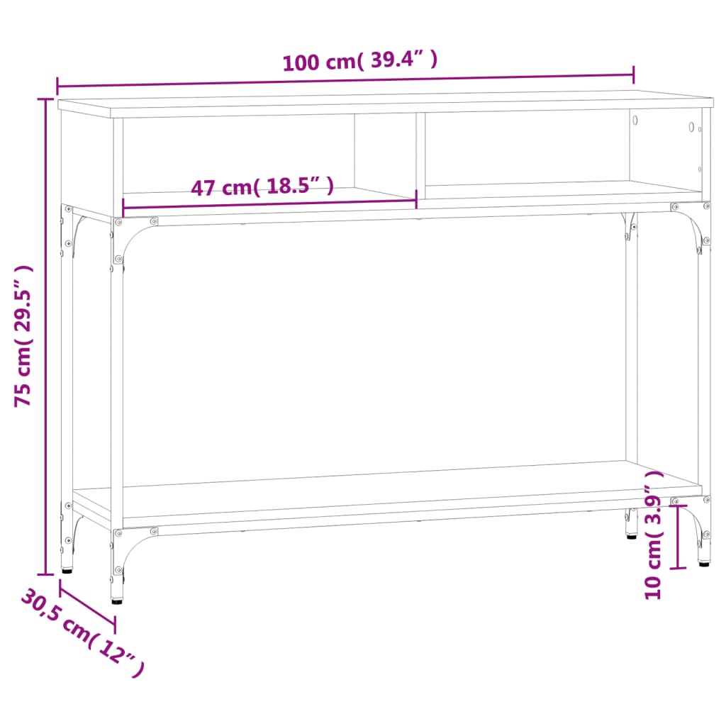 Konsollbord svart 100x30,5x75 cm konstruert tre