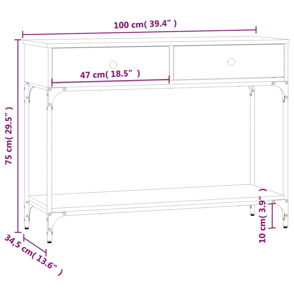 Konsollbord grå sonoma 100x34,5x75 cm konstruert tre