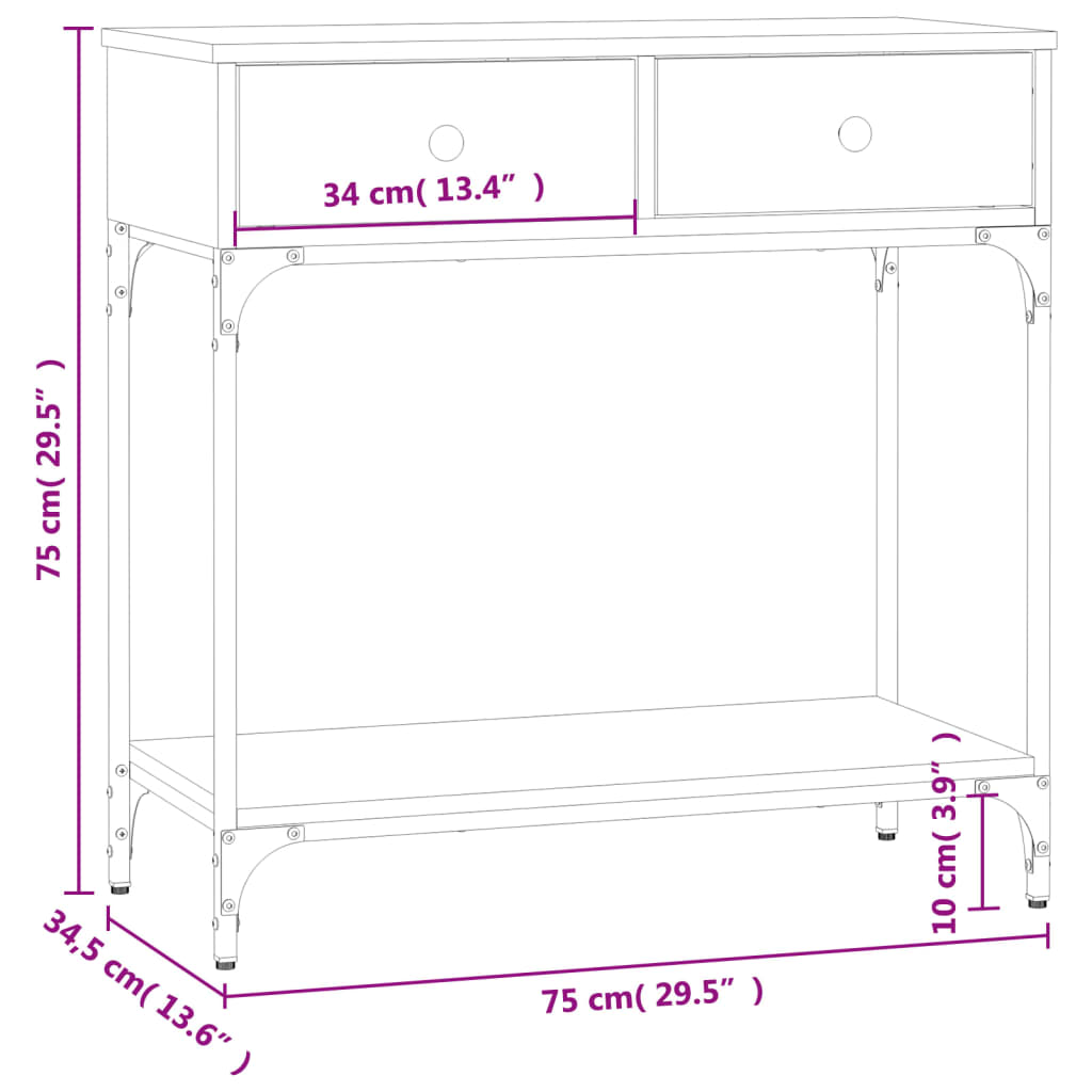 Konsollbord sonoma eik 75x34,5x75 cm konstruert tre