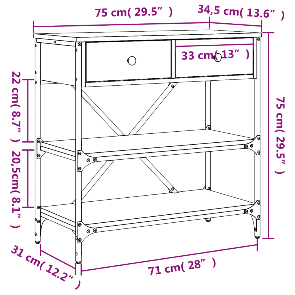 Konsollbord svart 75x34,5x75 cm konstruert tre