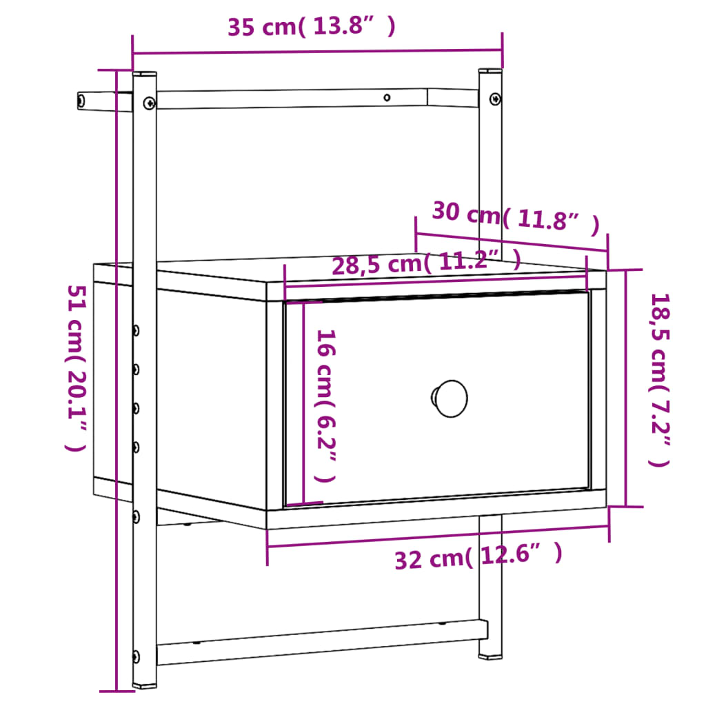 Nattbord 2 stk veggmontert sonoma eik 35x30x51cm konstruert tre