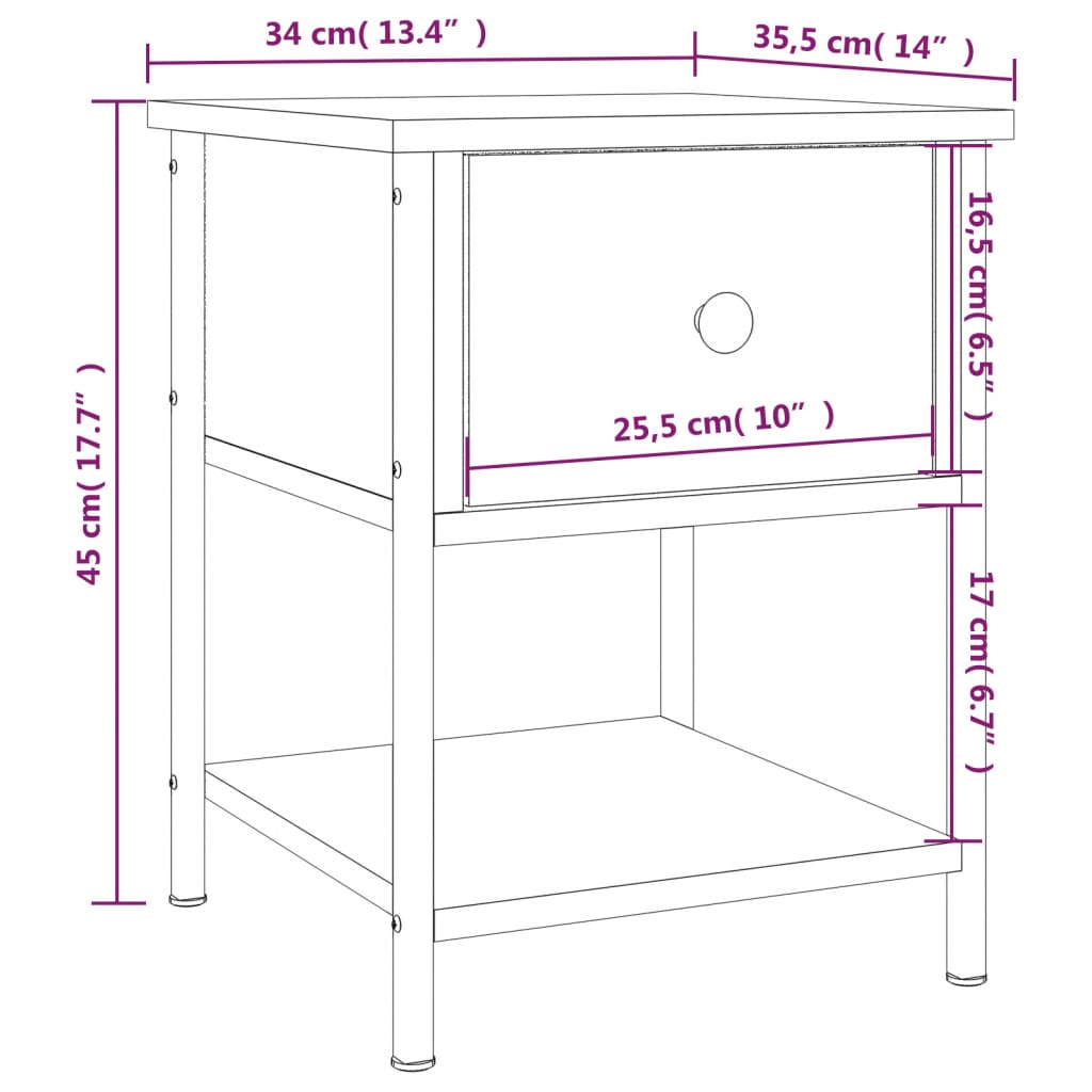 Nattbord sonoma eik 34x35,5x45 cm konstruert tre