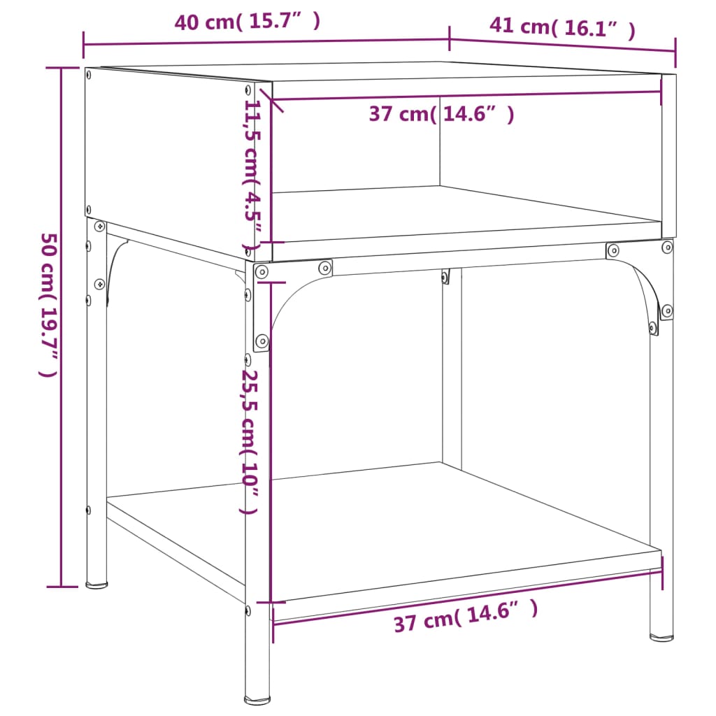 Nattbord 2 stk røkt eik 40x41x50 cm konstruert tre