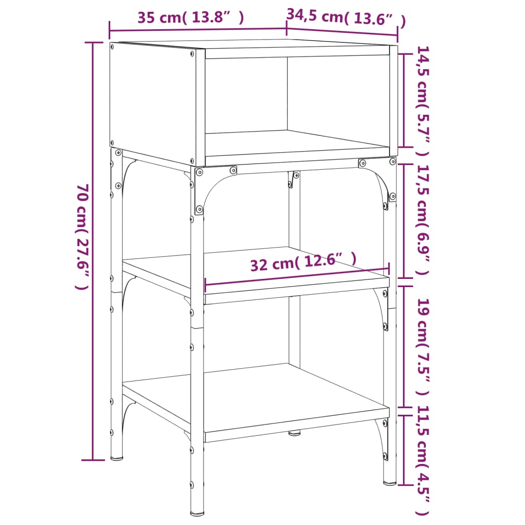 Nattbord 2 stk brun eik 35x34,5x70 cm konstruert tre