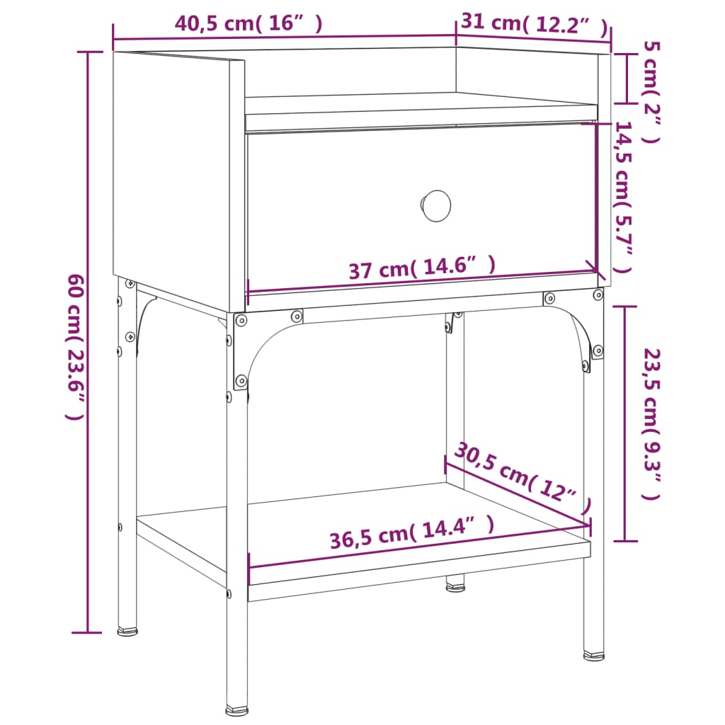 Nattbord sonoma eik 40,5x31x60 cm konstruert tre