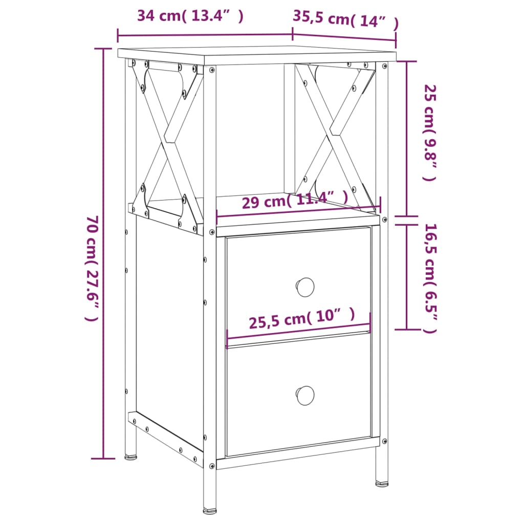 Nattbord sonoma eik 34x35,5x70 cm konstruert tre