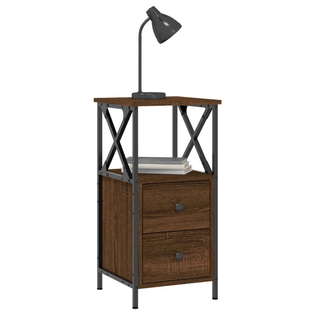 Nattbord 2 stk brun eik 34x35,5x70 cm konstruert tre