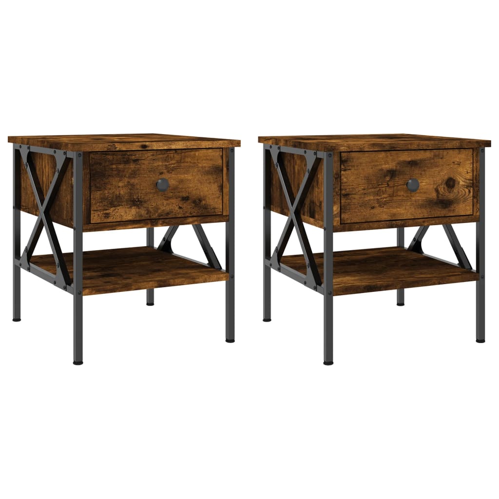 Nattbord 2 stk røkt eik 40x42x45 cm konstruert tre